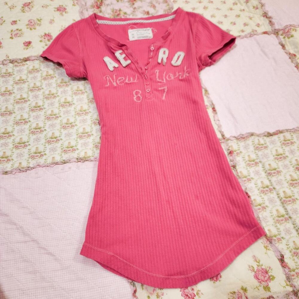 Y2K Vintage Aeropostale hot pink henley